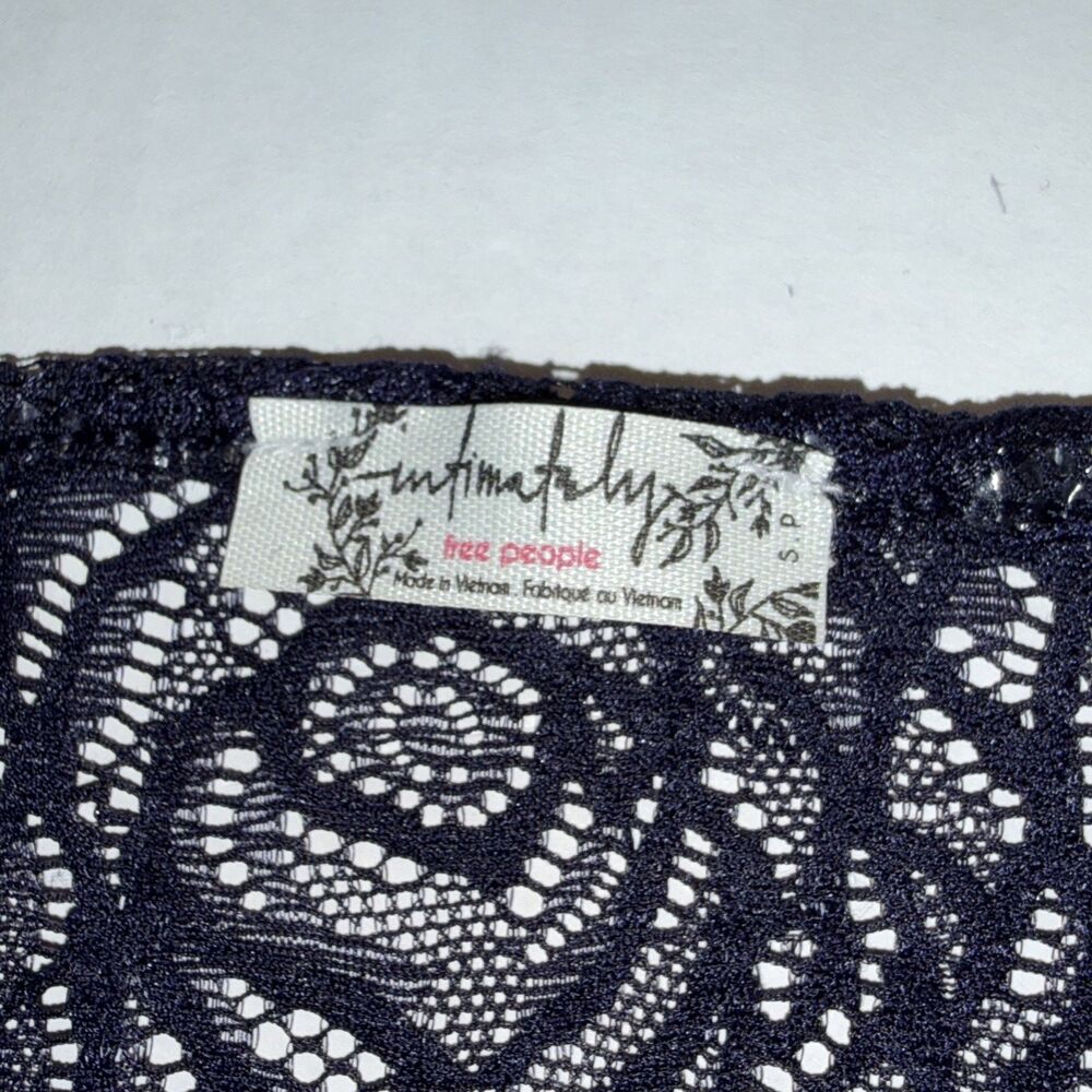 Intimately Free People Women Small Bodysuit In My Head Navy Blue Lace Low Cut - Picture 4 of 7